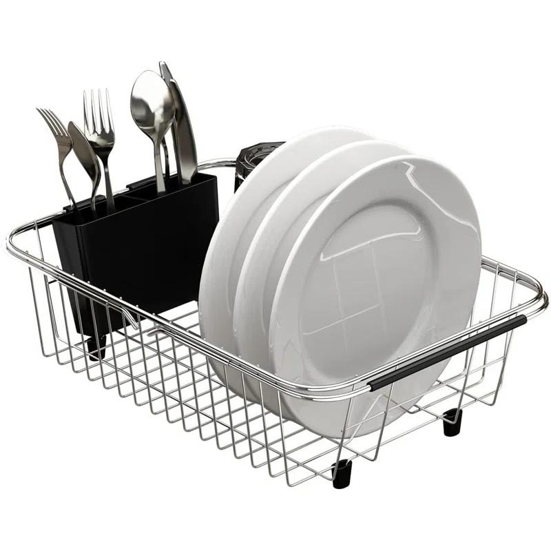 THE GLAMOUR BOUTIQUES Adjustable Over Sink Dish Rack Stainless Steel Dish Drying Rack On Counter Or In Sink, Rustproof