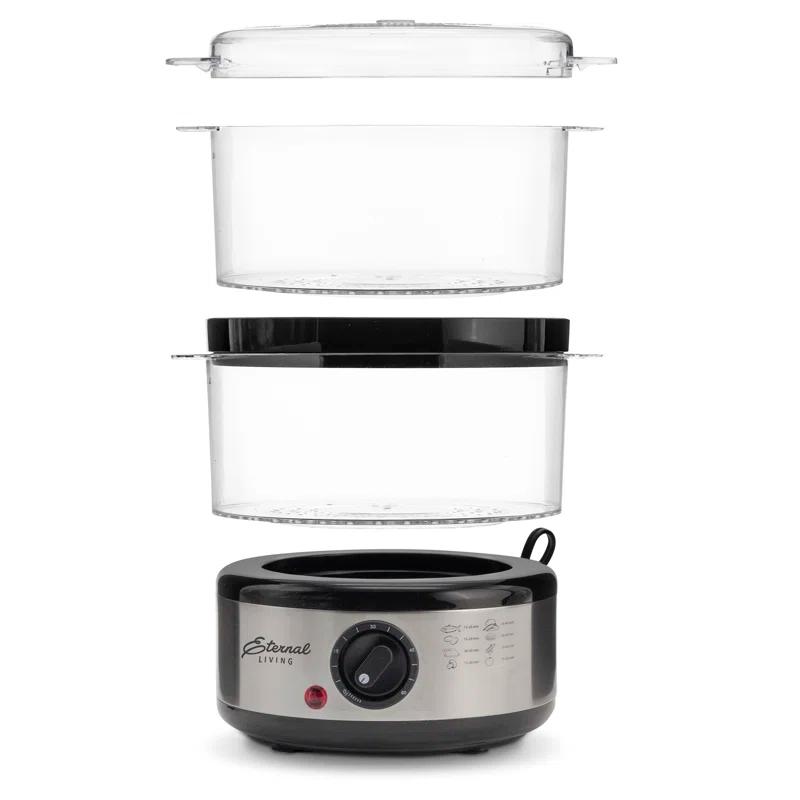 Electric Food Steamer Stackable Two-tier Bowls, 5 Quart, Stainless Steel