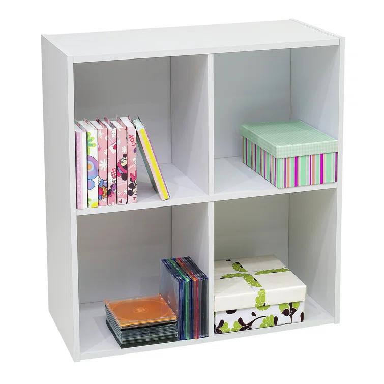 InRoom Designs Modern 4 Cube Vertical Organizer Storage Bookcase with Open Shelves – Compact Display Shelf for Home Office, Kids' Room, or Living Room