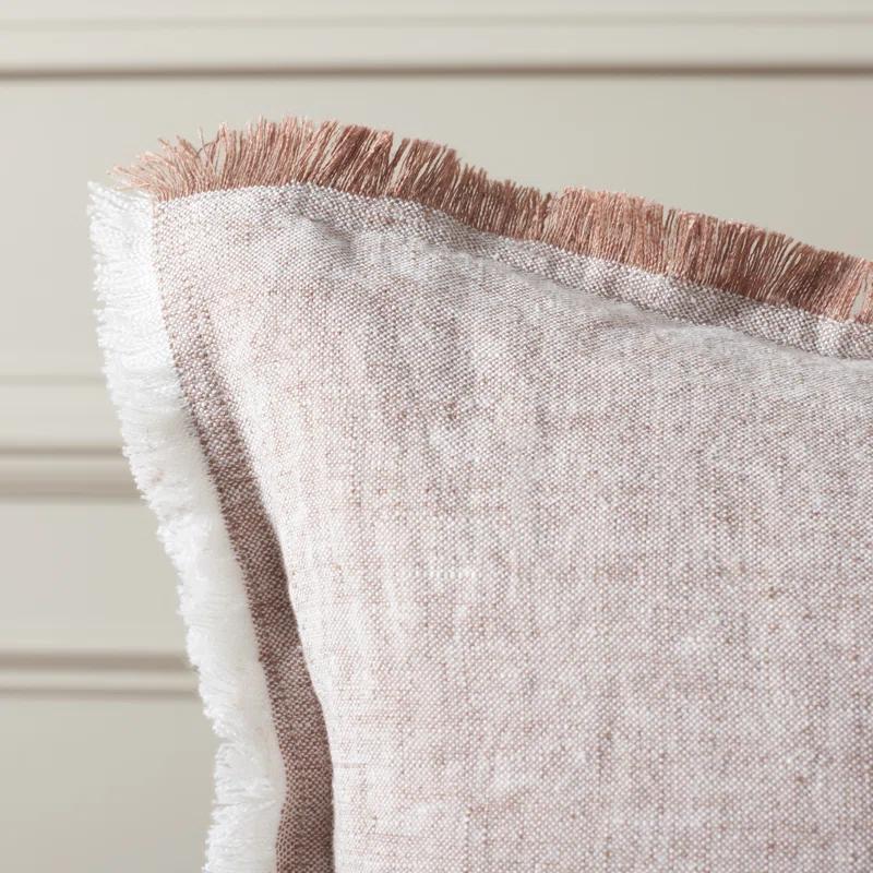 Blush and White 20x20 Woven Throw Pillow with Fringe