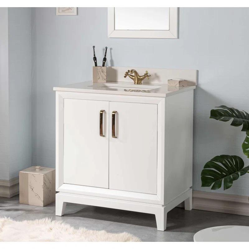 Fabia 30'' Free-standing Single Bathroom Vanity with Quartz Vanity Top & Mirror
