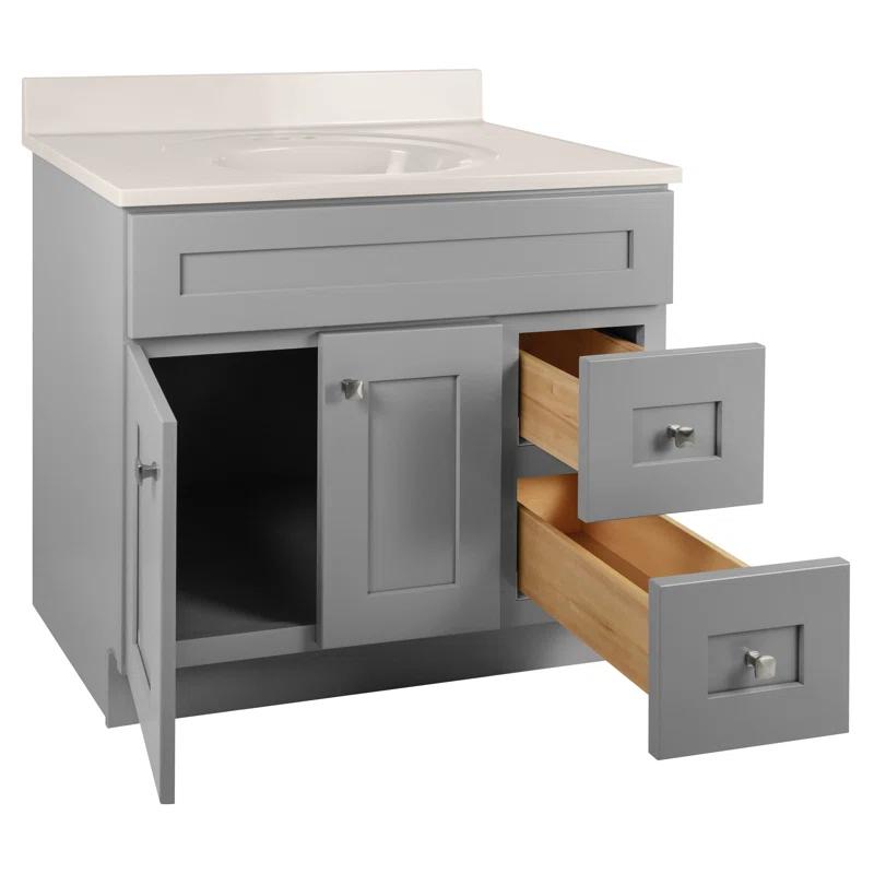 Design House Brookings 37 Inch Solid Wood Bathroom Vanity with Cultured Marble Top, Assembled, Sherwin Williams® Gray – Design House, 216127