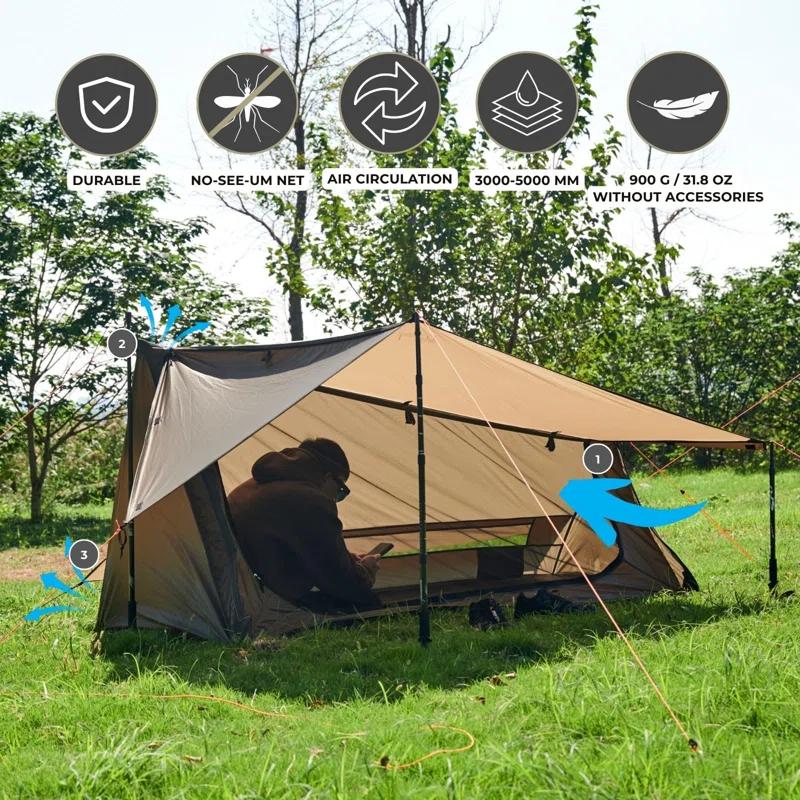 LIFETIME FLOORING LLC Backpacking Tent For Single Person, 3 Season Ultralight Tent Waterproof Silnylom Bushcraft Tent Shelter Lightweight 1 Person Tent For Camping Backpacking Hiking, NO Trekking Pole