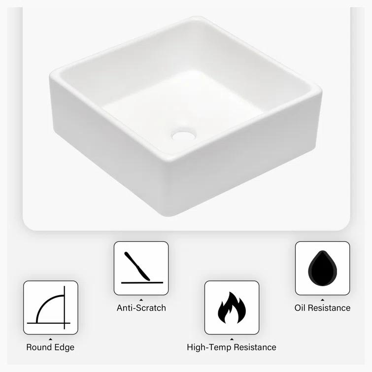 Hewei Hewei 15'' White Ceramic Square Vessel Bathroom Sink YXY829-W1243124768