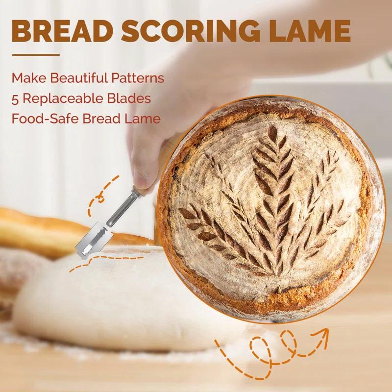 Bread Banneton Proofing Basket Set Of 2, 9 Inch Round & 10 Oval Cane Sourdough Baskets With Lame + Dough Scraper Linen Liner Basting Brush For Making Baking Fermentation