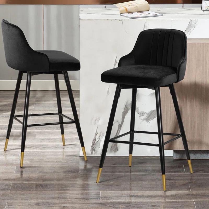 Everly Quinn Swivel Velvet Upholstered Counter & Bar Stool (Set of 2)