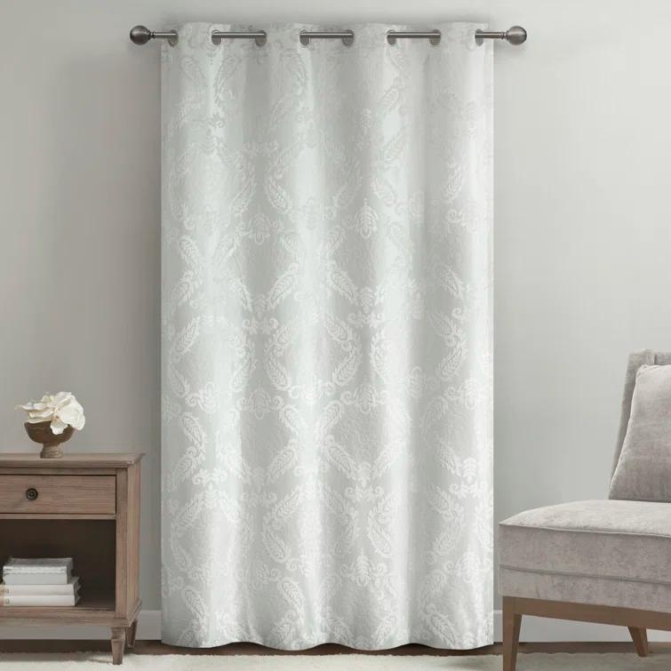 Madison Park Amelia Knitted Jacquard Paisley Total Blackout Grommet Top Single Curtain Panel