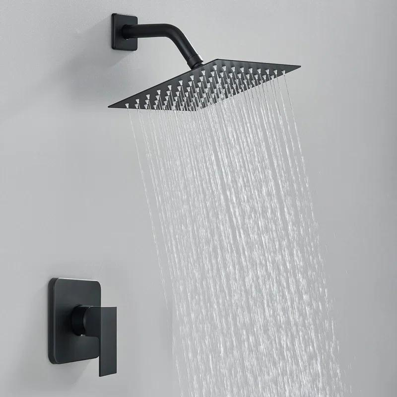 Matte Black Shower Faucet Set Bathroom Rain Shower System 8in Shower Head Combo