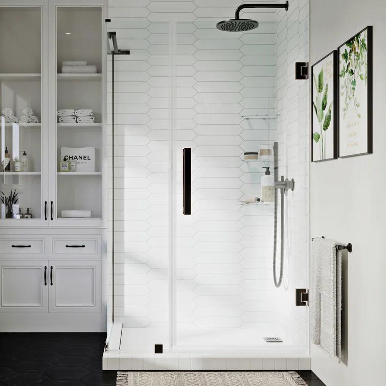 Ove Decors Endless Tampa-Pro 35" W x 72" H Corner Frameless Shower Kit, Door, Panel, Shelves & Reviews | Wayfair