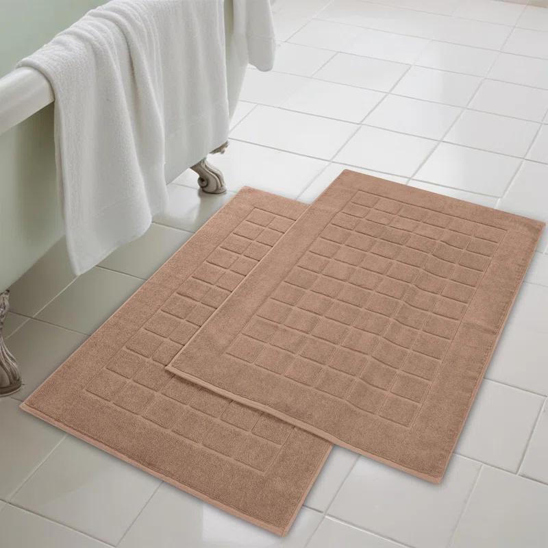 Superior Nora Cotton Terry Solid Absorbent Thick Checkered Washable Bath Mat Set Of 2