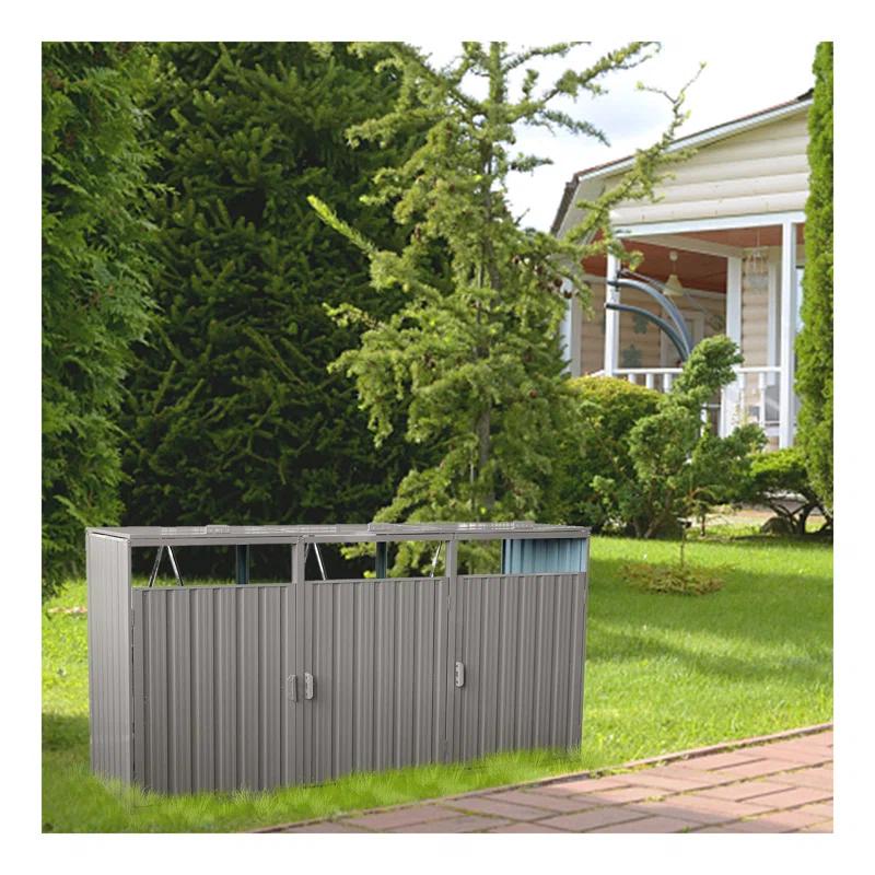 Alxfarton Garbage Bin Shed Stores 3 Trash Cans Metal Outdoor Bin Shed For Garbage Storage
