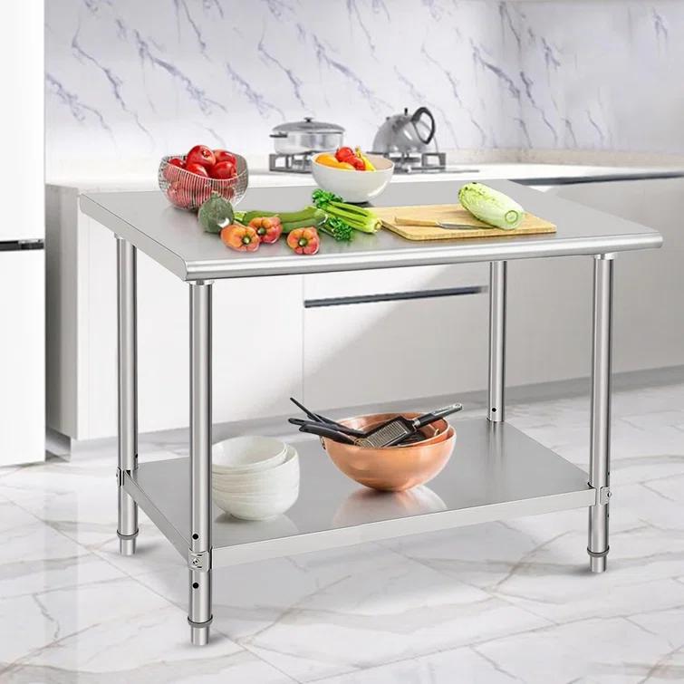 babevy Stainless Steel Table Commercial Work Table,NSF Three Layer Workbench Heavy Duty Prep Worktable