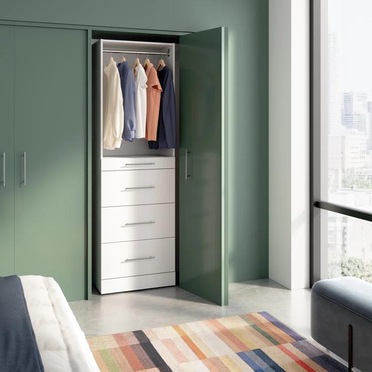 Bestar Florence Modular Reach-In Or Walk-In Closet System Tower With Shelves And 4 Drawers, Slab Style