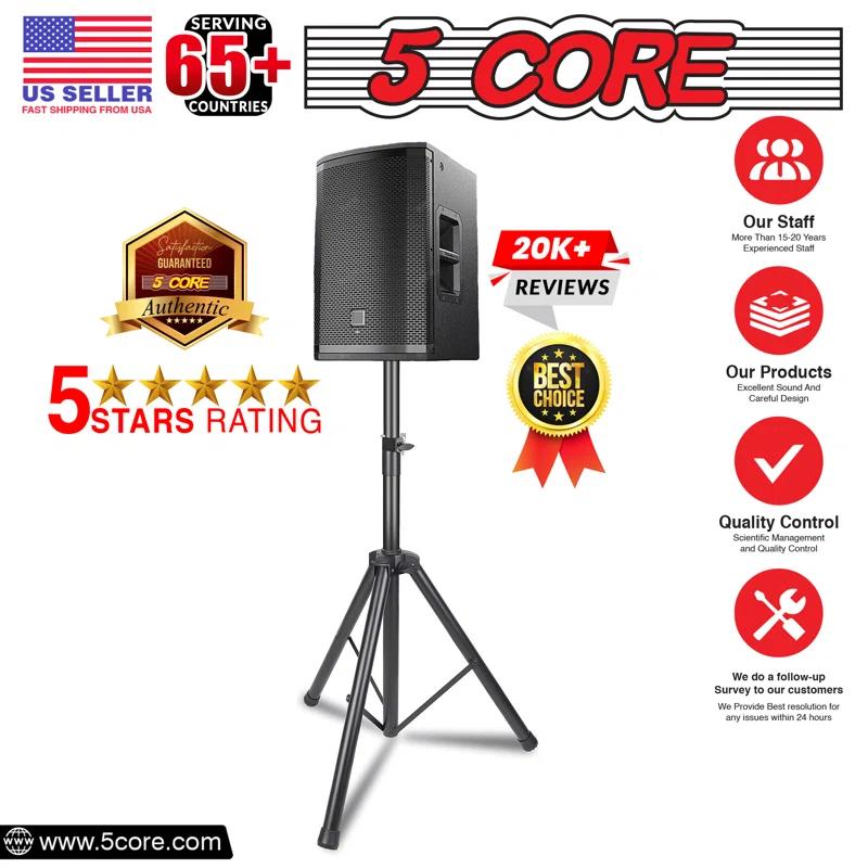 Inbox Zero 5 Core Speaker Stand Tripod Heavy Duty Adjustable Up to 72 Inch DJ Studio Monitor Stands Pole Mount