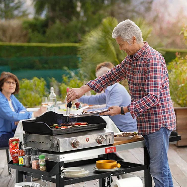 Feasto 3-Tier Stainless Steel Grill Cart - 40" Outdoor Pizza Oven Stand with Wheels, Mobile Kitchen Island for BBQ & Food Prep