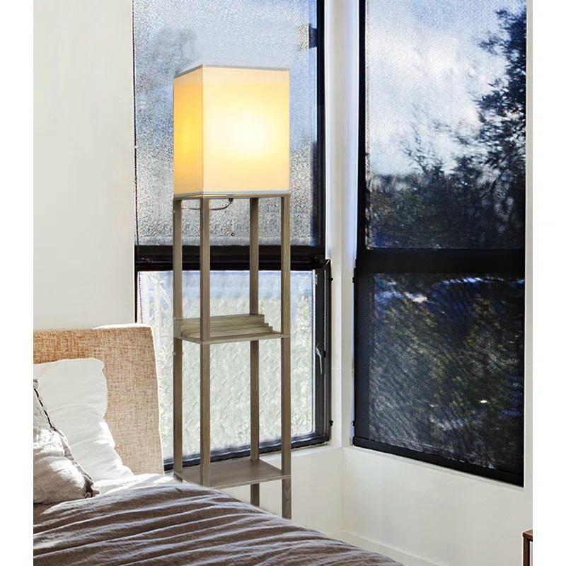 Maxwell 63 in. Traditional USB Charging LED Energy Efficient 3-Shelf Floor Lamp with Fabric Square Shade