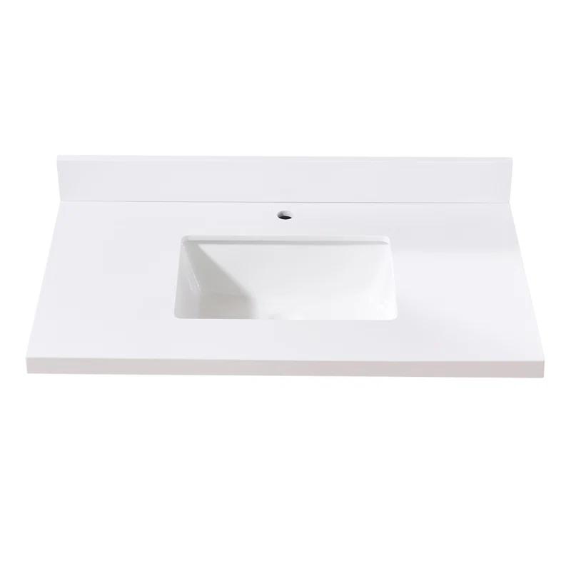 37" Single Bathroom Vanity Top in Snow White with Sink