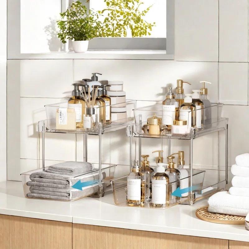 Rakbon 2 Tier Clear Under Sink Organizers 4 Pack
