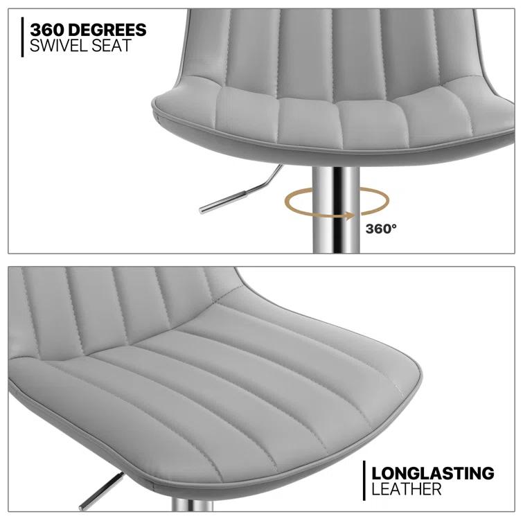 Latitude Run® Adjustable Swivel Bar Stools, Faux Leather Counter Height Barstools Dining Chairs with Footrest (Set of 2)