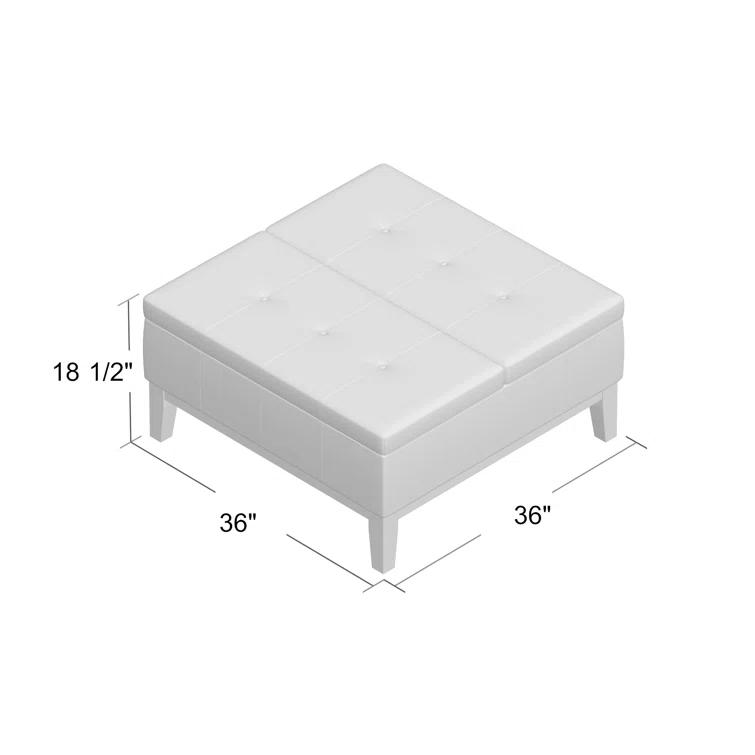 Simpli Home Dover 36"W Upholstered Square Coffee Table Storage Ottoman with Split Tufted Lift Top