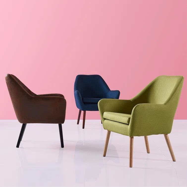 Ebern Designs Ringwold Armchair with Aged Fabric and Solid Wood Legs