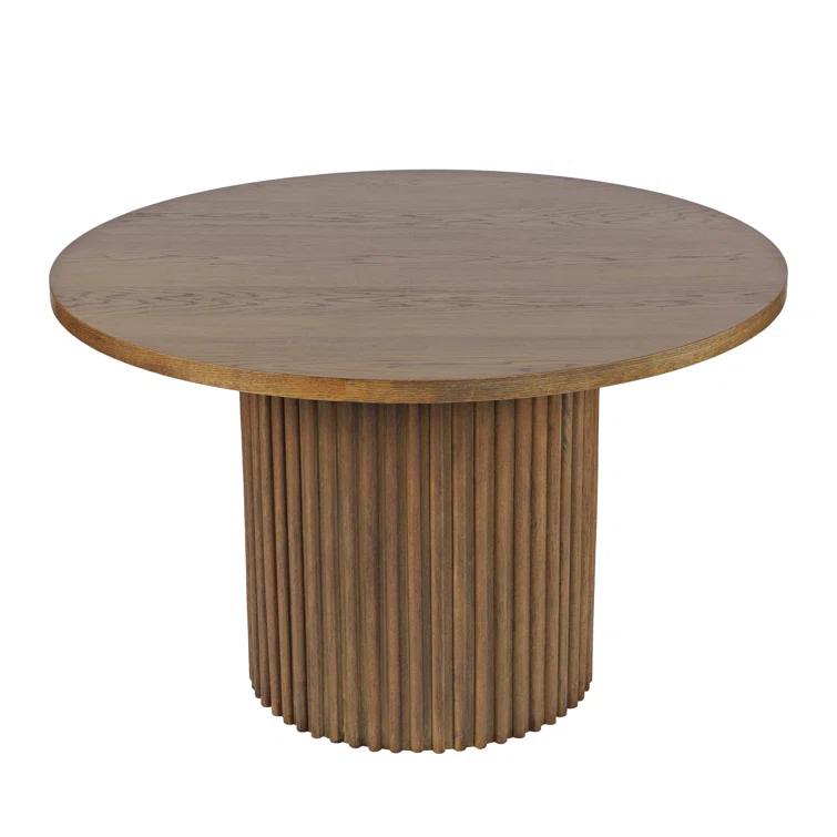 Ebern Designs Helina Round Mid-Century Modern Fluted Pedestal Base Dining Table