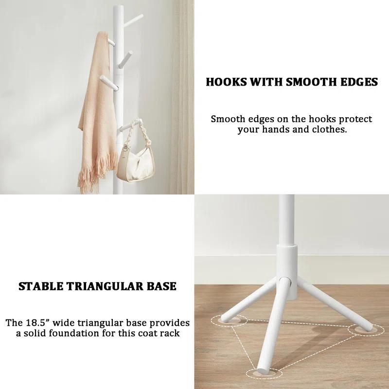 Solid Wood Freestanding 8 - Hook Coat Rack