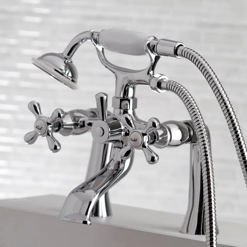 Kingston Brass KS268C Kingston Brass Kingston Three-Handle 2-Hole Deck Mount Clawfoot Tub Faucet with Hand Shower