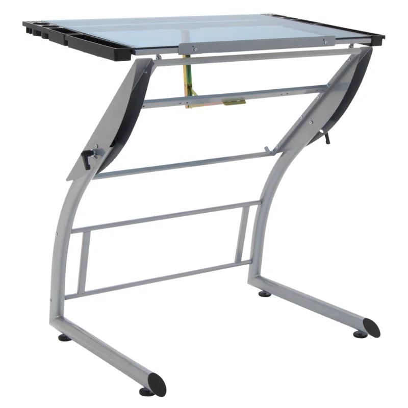 Inbox Zero Cournoyer Glass Top Metal Base Drafting Table