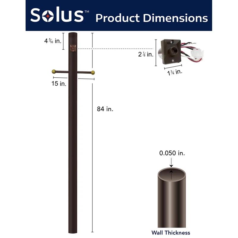Solus Solus 7, 8, or 10 ft.  Hardwired Direct Burial Lamp Post with Cross Arm and Dusk-to-Dawn Photocell Sensor