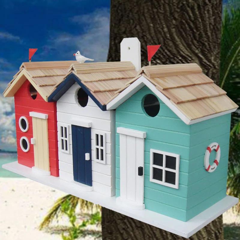 Home Bazaar Birds of a Feather Series Brighton Beach Huts 8.5 in x 17 in x 6 in Birdhouse