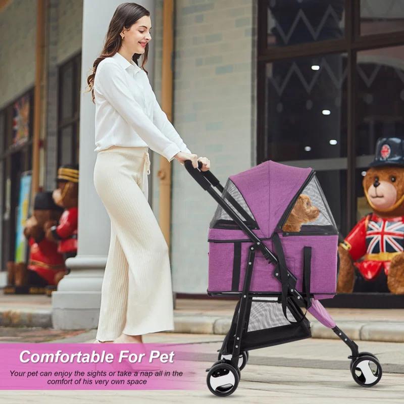 BestPet Foldable Pet Stroller with Detachable Carrier