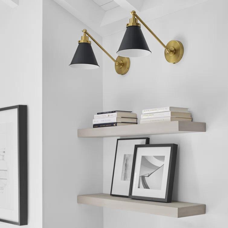 Midnight Elegance Dimmable Black and Brass Swing Arm Sconce
