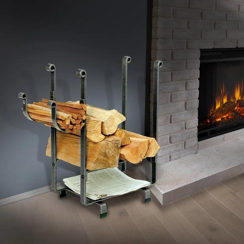 Handcrafted Rectangle Fireplace Log Rack with Newspaper Holder