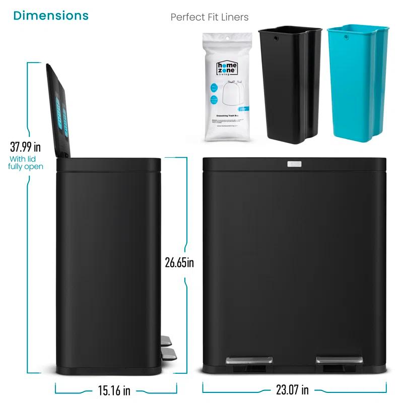Home Zone Living Home Zone Living 16 Gallon Stainless Steel Dual Trash and Recycling Can with CleanAura Odor Control and Soft-Close Lids