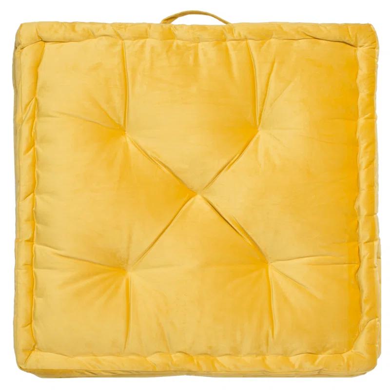 Yellow Tufted Square Floor Pillow with Polyfill