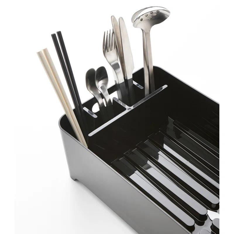 Tower Yamazaki Home Dish Drying Rack with Drainage Spout, 1.25 gallon, Utensil Holder, Handles