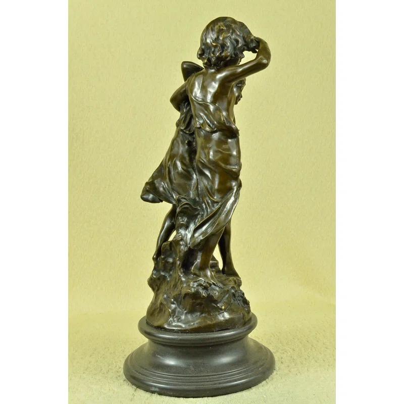 Bloomsbury Market Signed Original Boy And Girl Walking Outdoor Bronze Sculpture Marble Base Statue