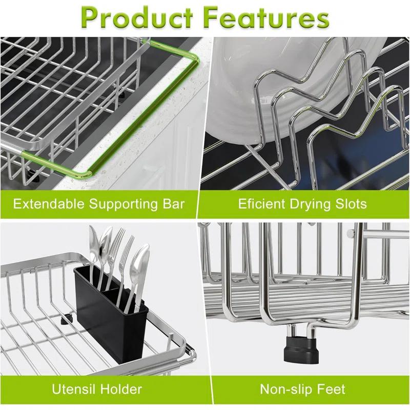 Simplehuman Compact Dish Drying Rack, Brushed Stainless Steel Frame