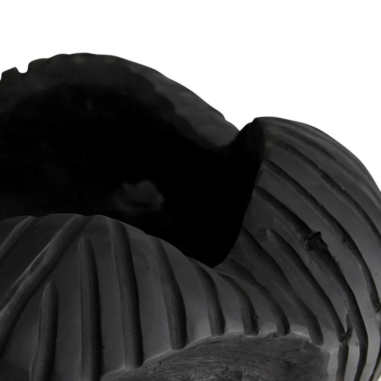 Ebony Teak Root Hand-Carved Ribbed Sculpture Centerpiece