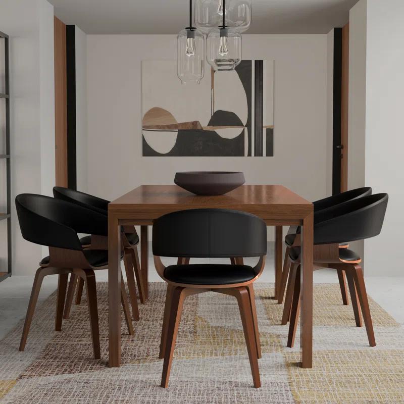 Simpli Home Lowell Bentwood Upholstered Dining Chair with Curved Backrest in Mid-Century Modern Style