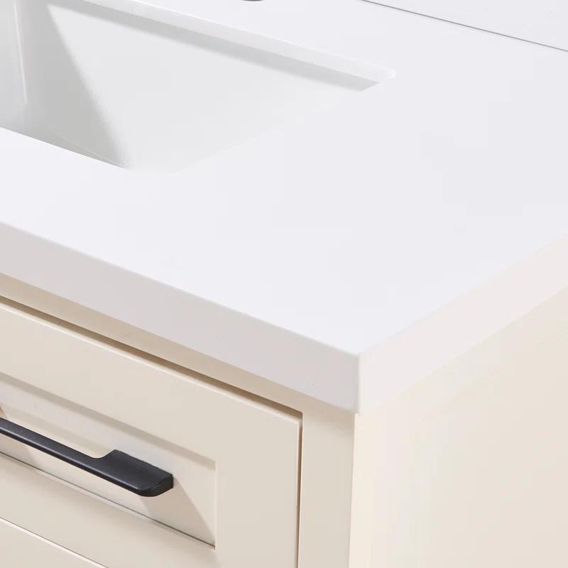 37" Single Bathroom Vanity Top in Snow White with Sink