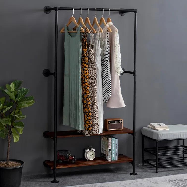 Rebrilliant Solid Wood Clothes Rack, Clothing Rack With Shelf And Hook, Sturdy And Portable, Garment Rack For Hanging Clothes,Coats,Skirts,Shoes,Bags,Easy To Assemble (Natural)