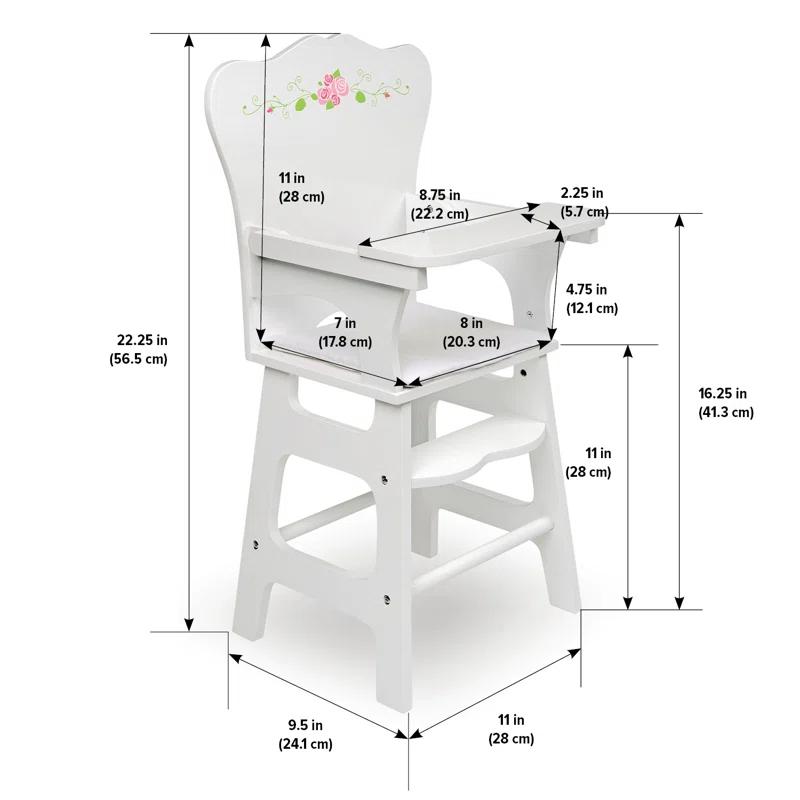 Badger Basket Doll High Chair with Padded Seat - White Rose