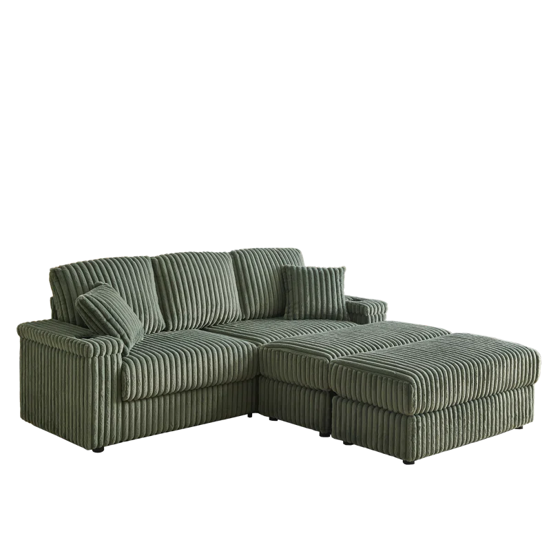 Latitude Run® 84 Corduroy 3-Seater Sofa With 3 Back Pillows ,2 Toss Pillows , A Ottoman ,2Storage Spaces And Cup-Holding Grooves Comfy Sofa- Deep Seat Couch