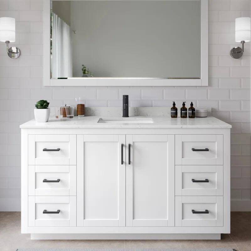 Wyndham Collection Miranda 60" Freestanding Single Bathroom Vanity with Cultured Marble Top with 58" Mirror & Reviews | Wayfair