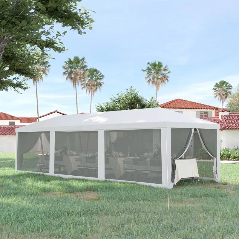 Tryimagine Outsunny 10' X 28' Party Tent Canopy, Outdoor Event Shelter Gazebo With 8 Removable Mesh Sidewalls, Zipper Doors, Steel Frame