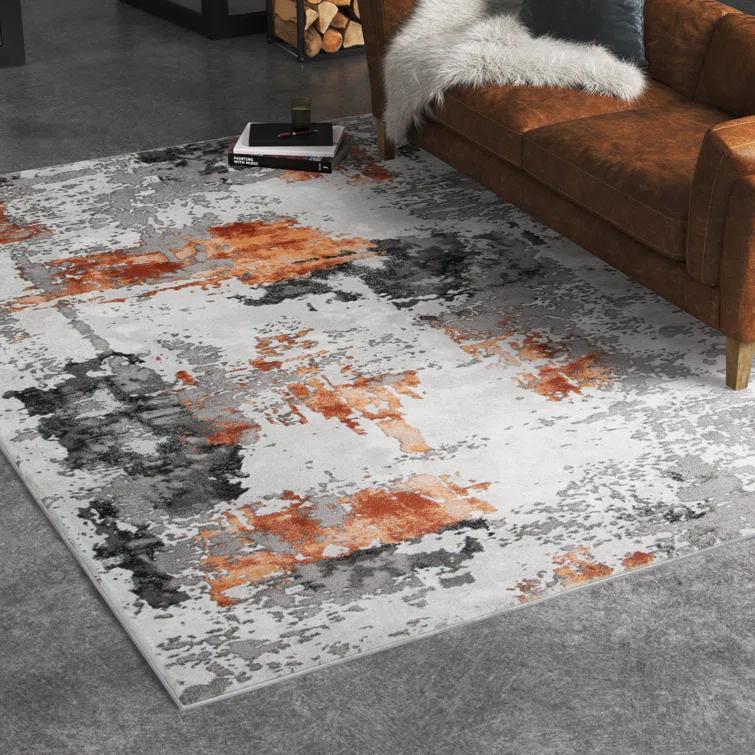 Steelside™ Ettinger Abstract Gray/Orange Area Rug