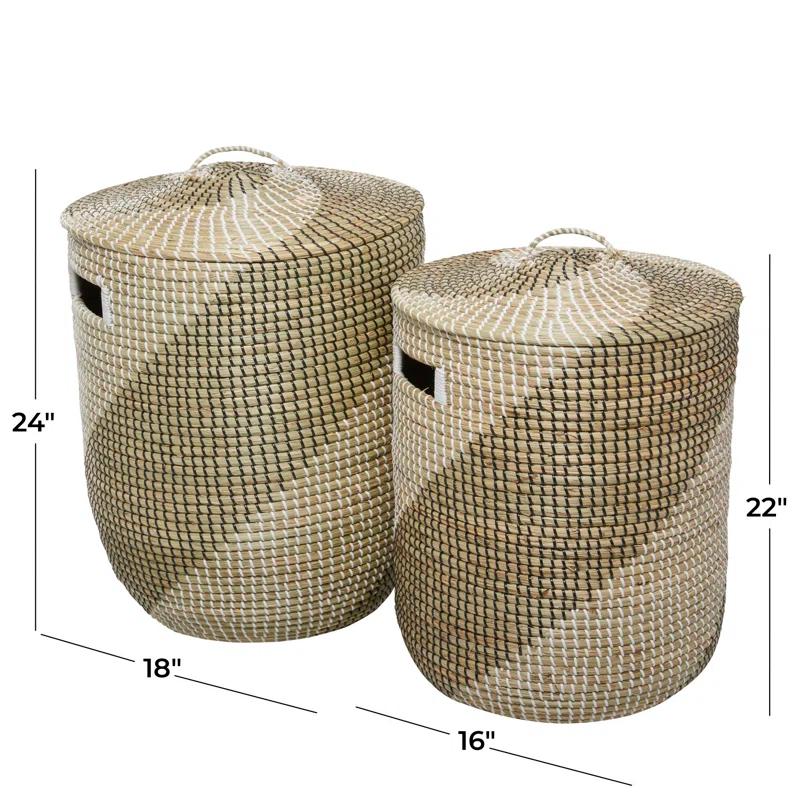 Seagrass Handmade Two Toned Decorative and Functional Storage Basket with Matching Lids