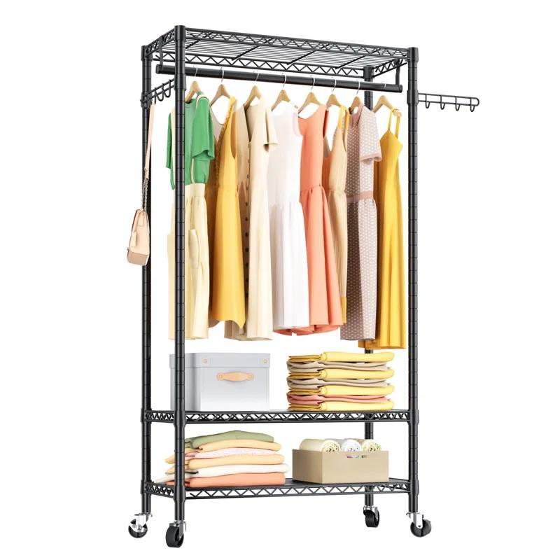 Heavy Duty Rolling Garment Rack - 3-Tier Adjustable Wire Shelving